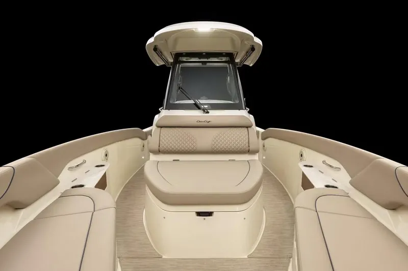 Slide: The Image of Manufacturer Provided Image: 2025 Chris-Craft Catalina 30 boat interior with beige seating and modern design. - 8