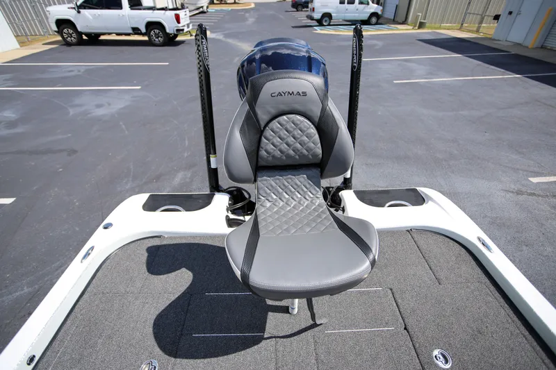 Slide: The Image of 2020 Caymas CX 20 PRO boat seat with diamond-stitched design in a parking lot. - 18
