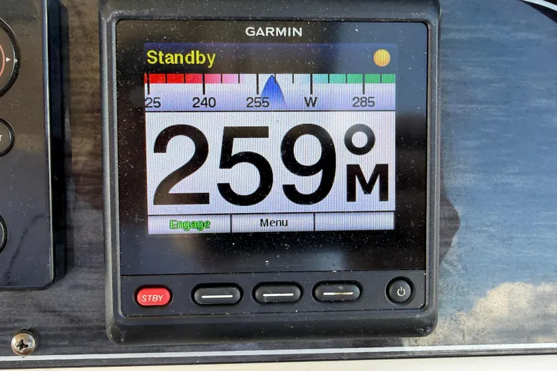 Slide: The Image of Garmin marine display showing 259 degrees on a 2017 Grady-White Freedom 335 boat. - 29