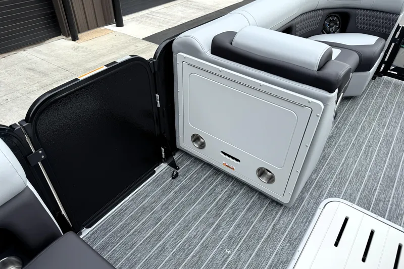 Slide: The Image of 2026 Premier 230 Solaris RS boat interior with sleek seating and modern design. - 22