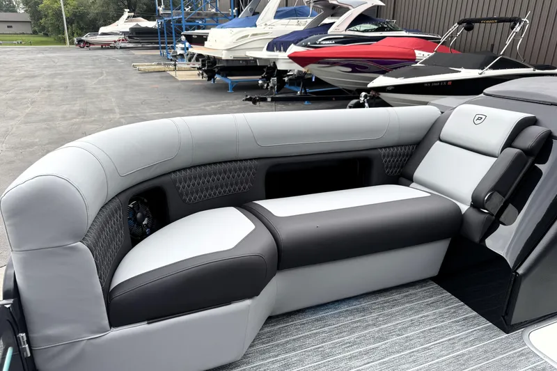 Slide: The Image of Luxurious seating on 2026 Premier 230 Solaris RS boat, showcasing modern design and comfort. - 26
