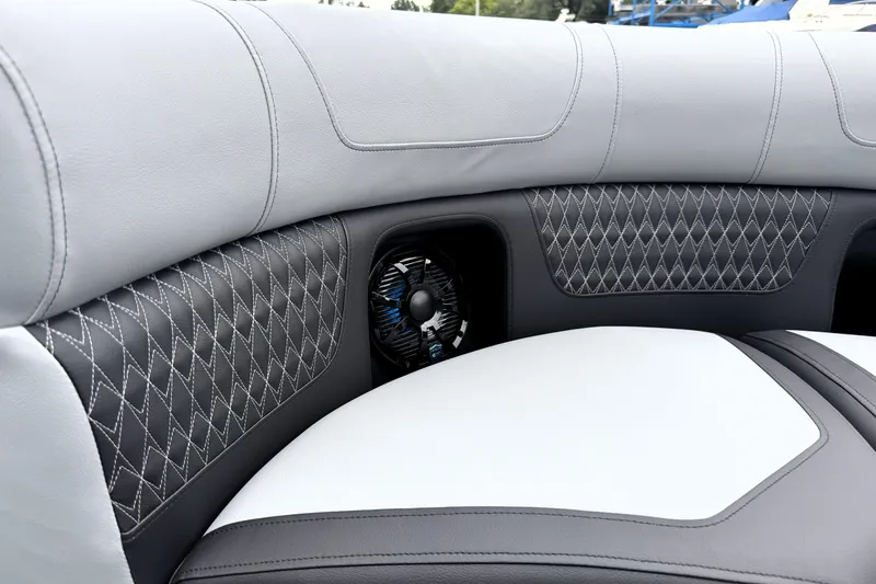 Slide: The Image of Luxurious seating with diamond stitching in 2026 Premier 230 SOLARIS RS boat interior. - 27