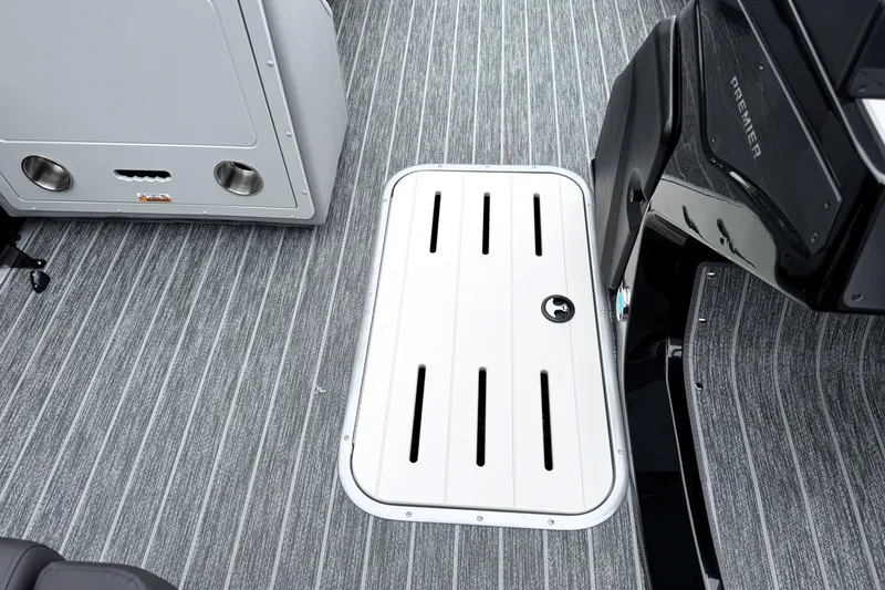 Slide: The Image of 2026 Premier 230 Solaris RS boat interior with sleek flooring and modern design elements. - 42