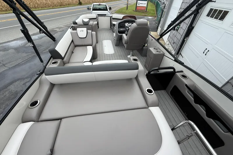 Slide: The Image of 2022 Avalon 2585 Catalina VRB Tri Toon boat interior with luxurious seating and modern design. - 13