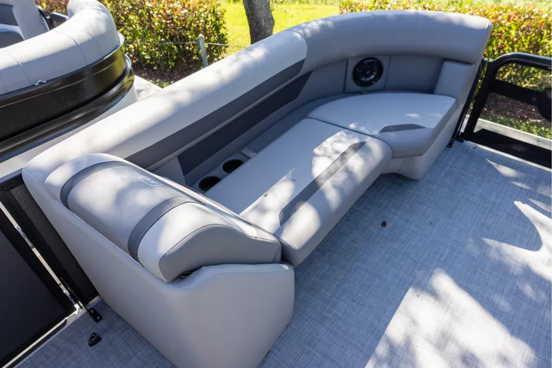 Slide: The Image of Luxurious seating on 2026 Premier 220 Sunscape RF boat, featuring sleek design and comfortable upholstery. - 11