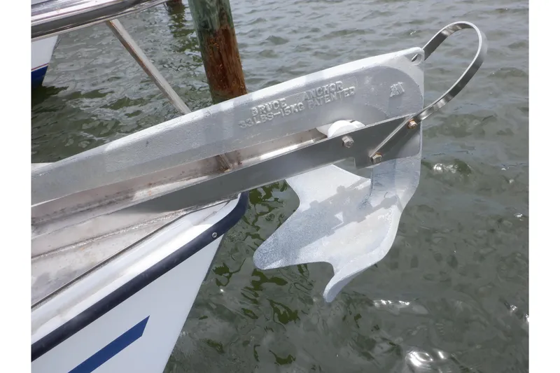 Slide: The Image of Anchor on 1989 Hunter Vision 32 sailboat, secured above water. - 22