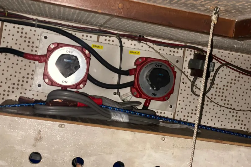 Slide: The Image of Electrical panel with switches in a 1981 Cheer Men PT 38 Europa boat. - 63