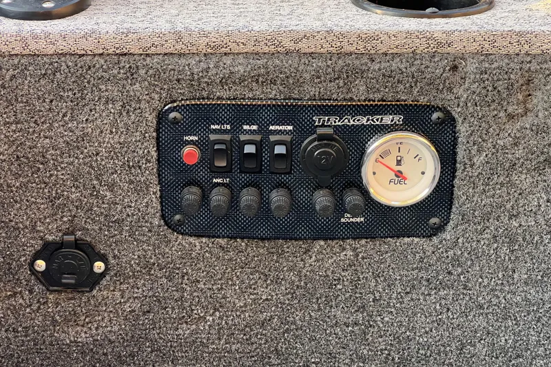 Slide: The Image of Control panel of 2020 Tracker Panfish 16 boat with fuel gauge and switches. - 5