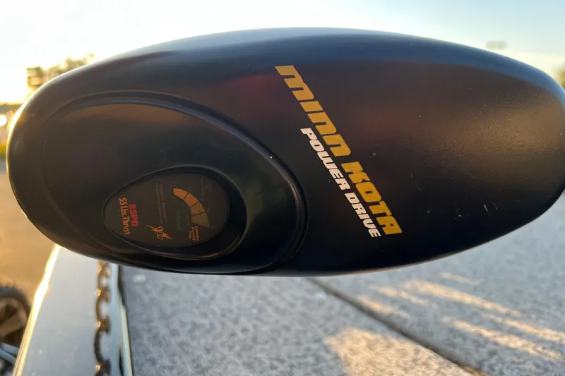 Slide: The Image of Minn Kota Power Drive motor on 2020 Tracker Panfish 16 boat, close-up view. - 9