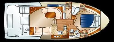 Slide: The Image of Interior of 2003 Silverton 38 Convertible yacht with seating and kitchenette. - 34