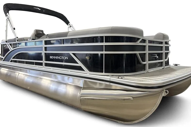 Slide: The Image of 2025 Bennington SSR pontoon boat with sleek design and modern features. - 10