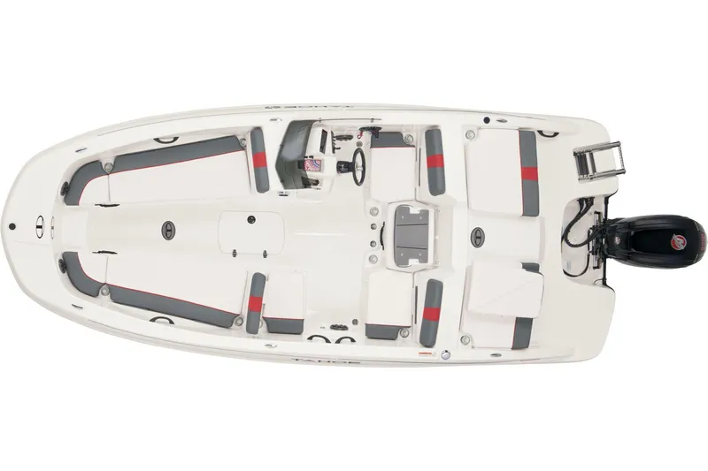 Slide: The Image of 2026 Tahoe T18 boat with red accents and powerful outboard motor at Berkeley Outdoors. - 3