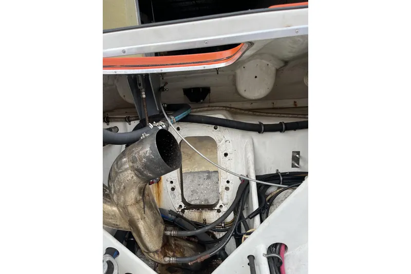 Slide: The Image of 2007 Nor-Tech Supercat 3600 interior with compact bathroom and dual sinks. - 15