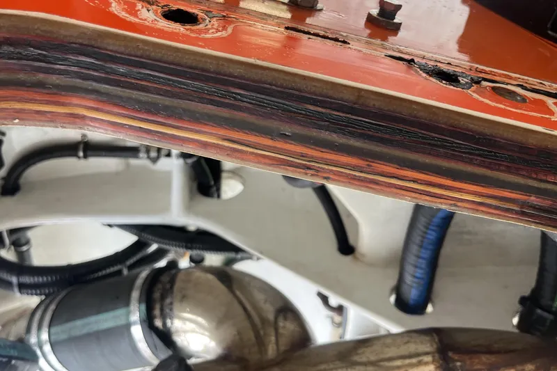 Slide: The Image of Close-up of 2007 Nor-Tech Supercat 3600 engine components and wiring. - 36