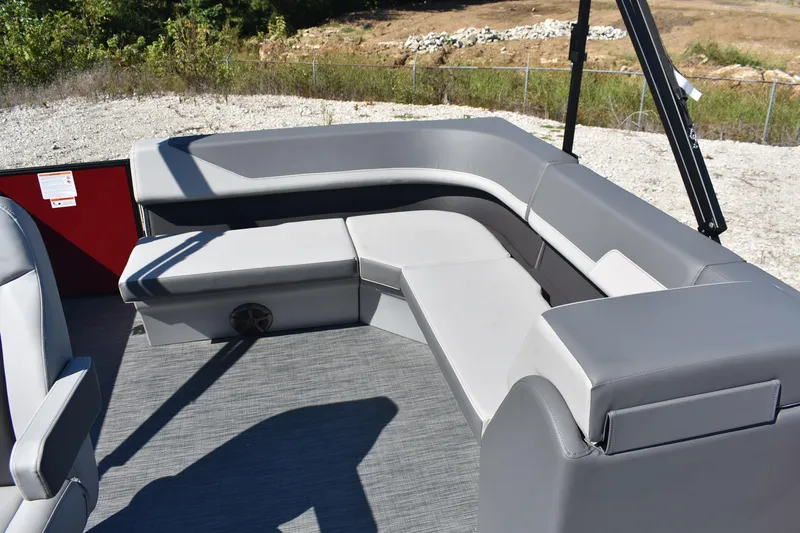 Slide: The Image of 2026 Lowe LS 190 boat interior with gray seating and modern design. - 11