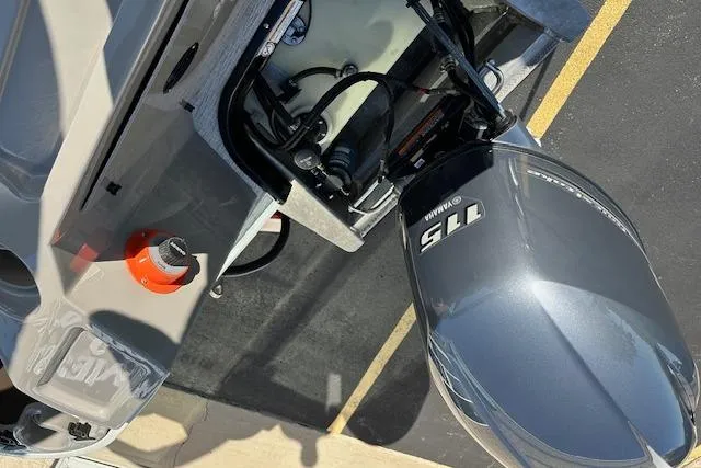 Slide: The Image of 2019 Premier 220 Gemini boat with Yamaha 115 outboard motor, top view. - 25