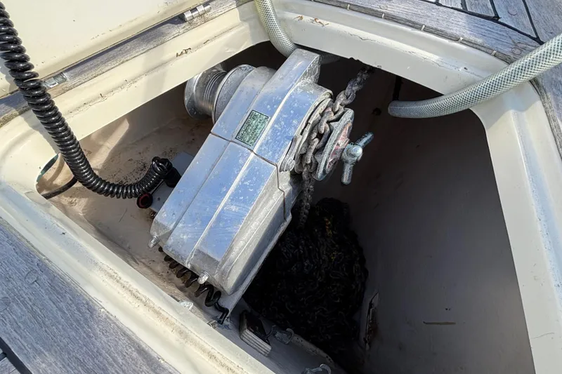 Slide: The Image of Anchor windlass in a 1992 Najad 390 sailboat's chain locker. - 7
