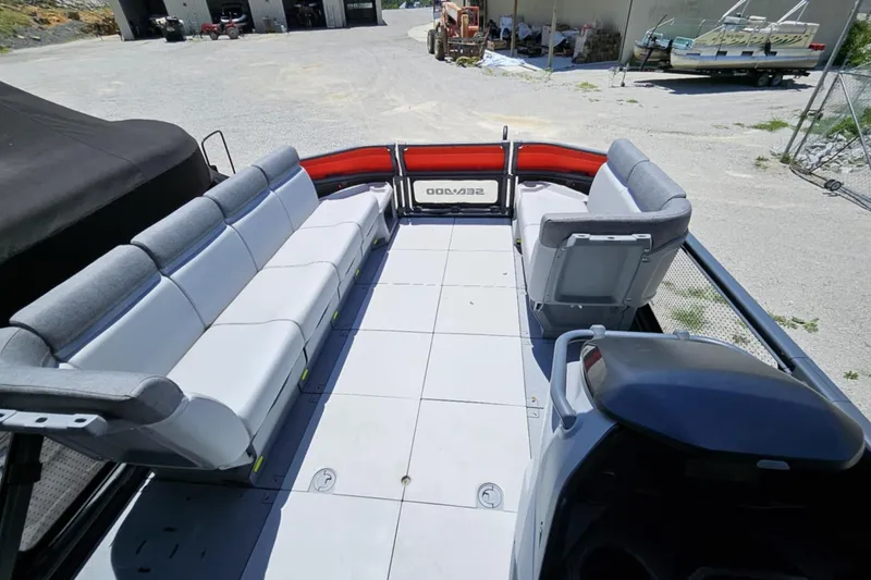 Slide: The Image of 2024 Seadoo Cruise 21 boat interior with spacious seating and modern design. - 7