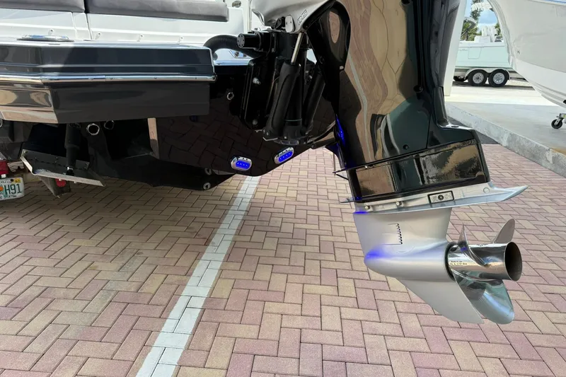 Slide: The Image of Rear view of a 2018 Monterey M-65 boat with a shiny propeller. - 6