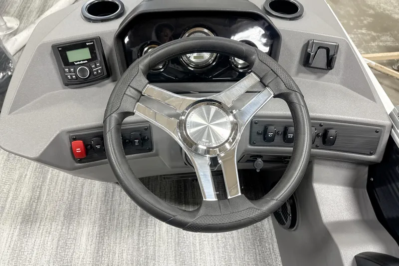 Slide: The Image of Steering console of 2025 Bennington 20 S Fishing boat with modern controls and dashboard. - 3