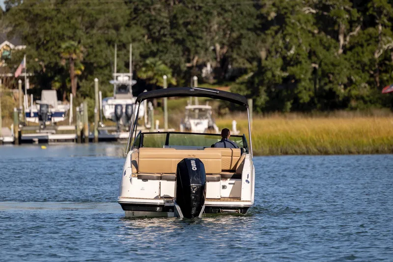 Slide: The Image of 2019 Sea Ray SDX 250 Outboard cruising on a serene waterway. - 38