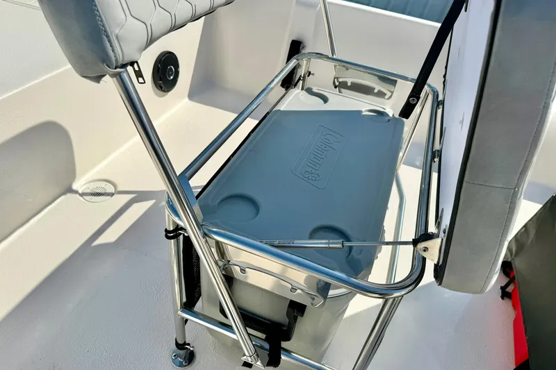 Slide: The Image of 2025 Carolina Skiff EV198 Sea Skiff interior with seating and storage features. - 20