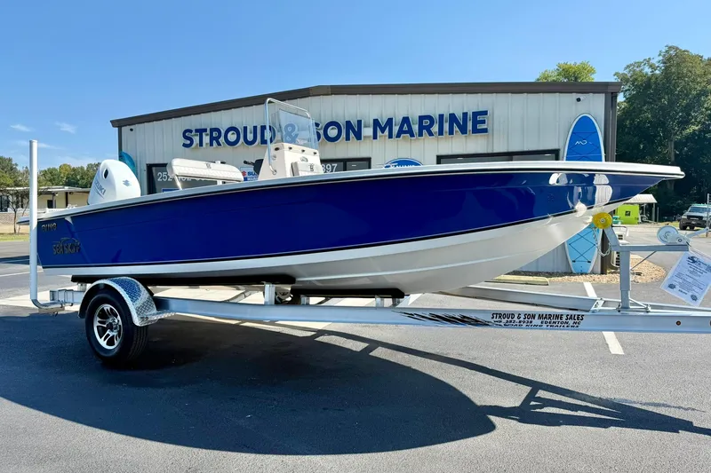 Slide: The Image of 2025 Carolina Skiff EV198 Sea Skiff on trailer at Stroud & Son Marine. - 4