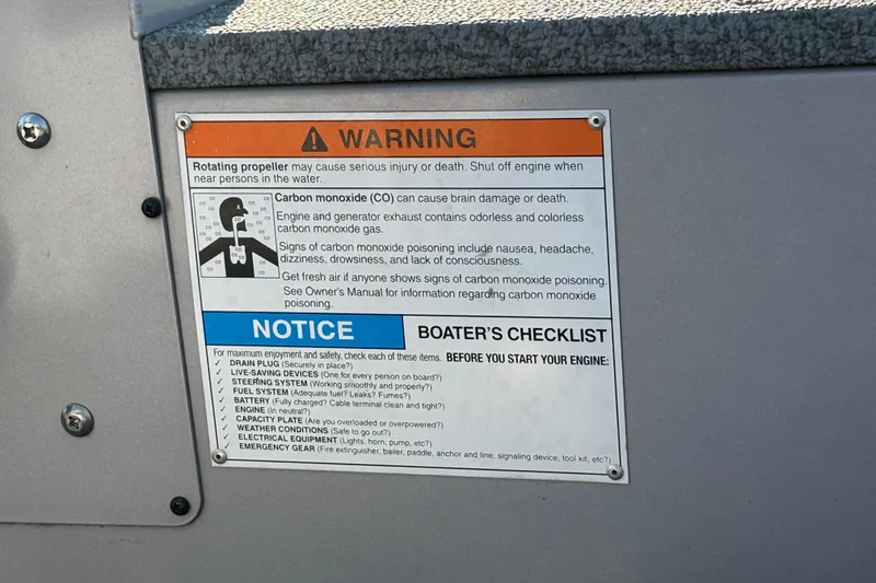 Slide: The Image of Warning and safety checklist on a 2017 G3 Eagle 170 PFX boat. - 29