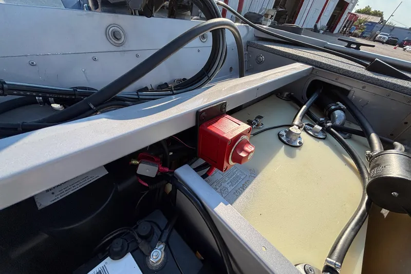 Slide: The Image of Interior view of a 2017 G3 Eagle 170 PFX boat showing wiring and components. - 35