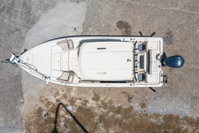 Slide: The Image of Overhead view of 2020 Blue Wave 2400 PureBay boat on dry land. - 8