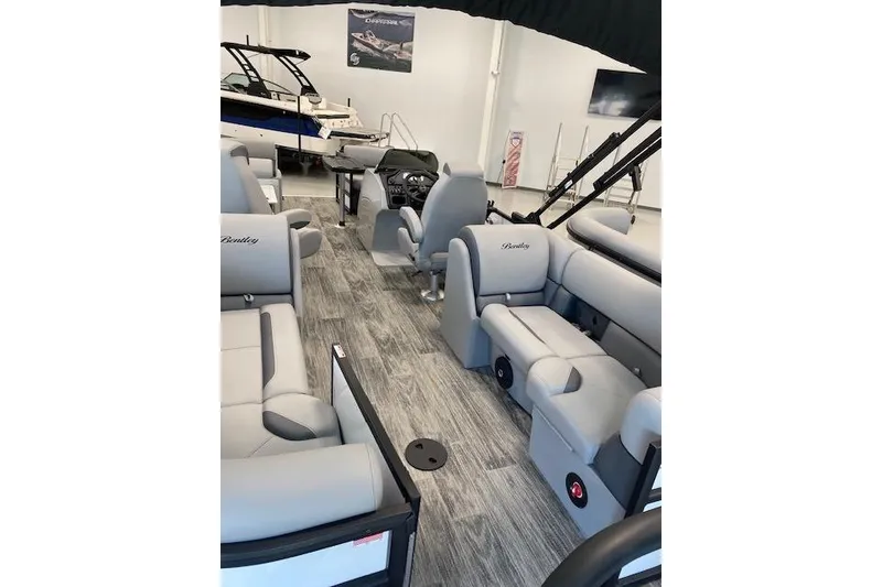 Slide: The Image of 2026 Bentley Pontoons Legacy 223 Navigator interior with luxurious seating and modern design. - 22