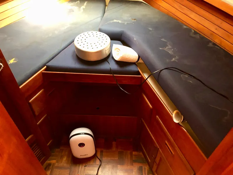 Slide: The Image of Vintage 1978 CHB 34 boat compass, Saturn brand, on wooden dashboard. - 9