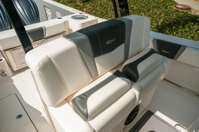 Slide: The Image of 2023 Robalo R270 Center Console boat seating with sleek, modern design and comfortable upholstery. - 16