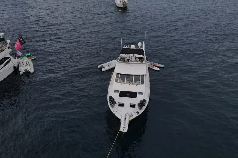 Slide: The Image of 2006 Meridian 490 Pilothouse yacht anchored on calm water with nearby boats. - 43