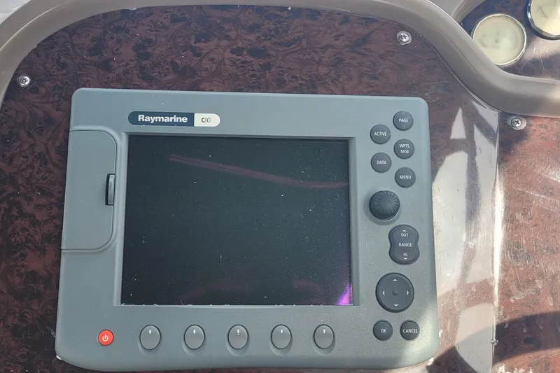 Slide: The Image of Raymarine C80 navigation system on 2005 Regal Commodore 3560 IO boat dashboard. - 19