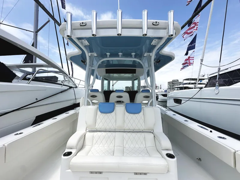 Slide: The Image of 2018 HCB 39 Speciale boat interior with luxurious seating and modern design. - 10