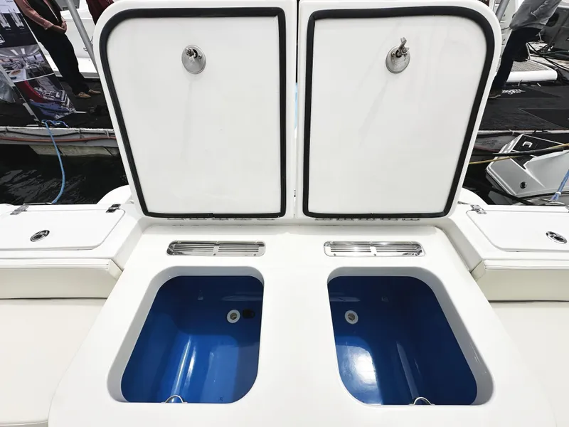 Slide: The Image of Open storage compartments on a 2018 HCB 39 Speciale boat. - 17
