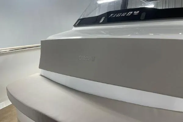 Slide: The Image of 2023 Fjord 38 Xpress boat, sleek design, modern interior, close-up view. - 26