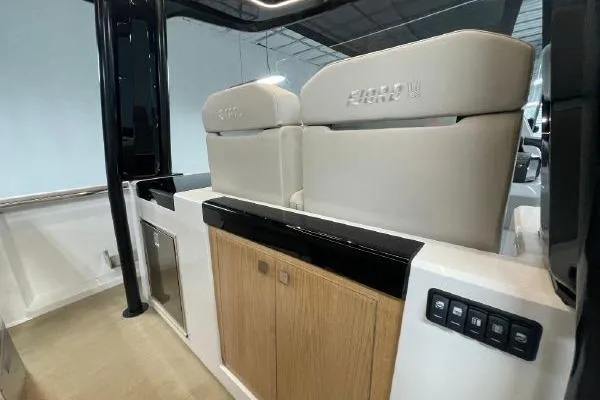 Slide: The Image of 2023 Fjord 38 Xpress interior with modern seating and control panel. - 31