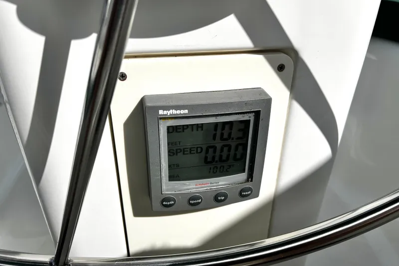 Slide: The Image of Raytheon depth and speed display on 2002 Beneteau 331 sailboat. - 24