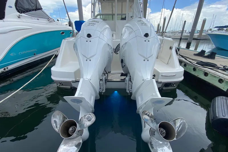 Slide: The Image of Interior cabin of 2007 Robalo R305 Walkaround with storage and control panel. - 32