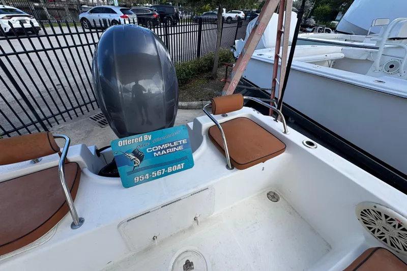 Slide: The Image of Close-up of 2006 Century 1850 Mustang boat logo with American flag detail. - 42