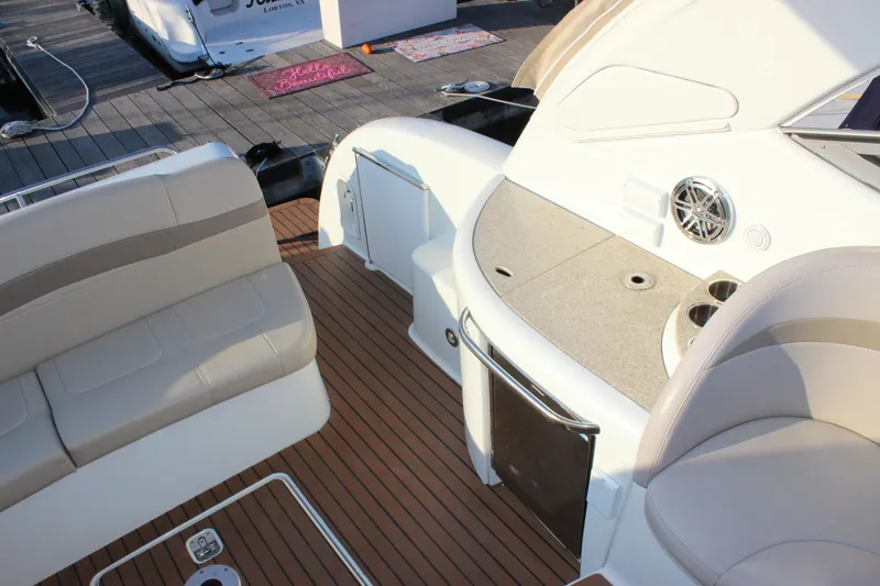 Slide: The Image of 2008 Formula 34 Performance Cruiser interior with seating and deck details. - 17