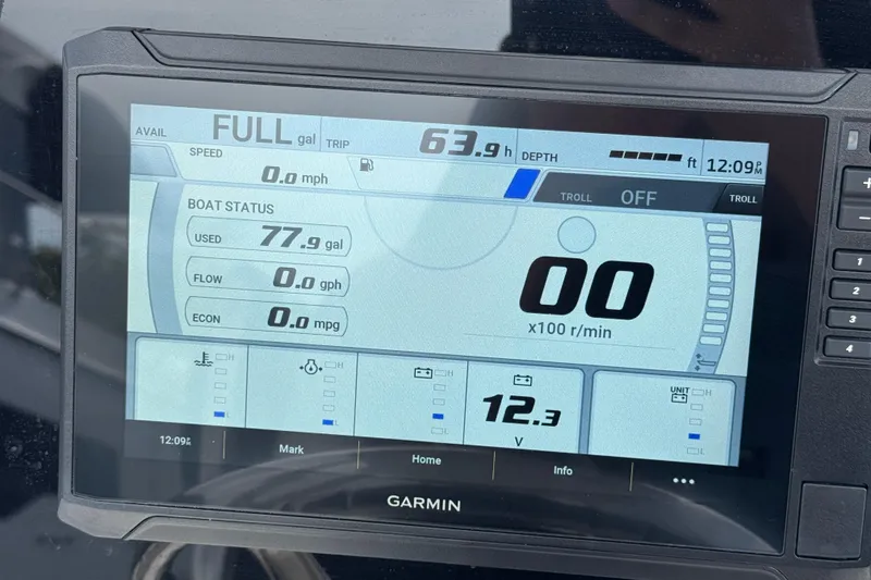Slide: The Image of Garmin display on 2024 Tidewater 198 CC Adventure showing boat status and fuel usage. - 18