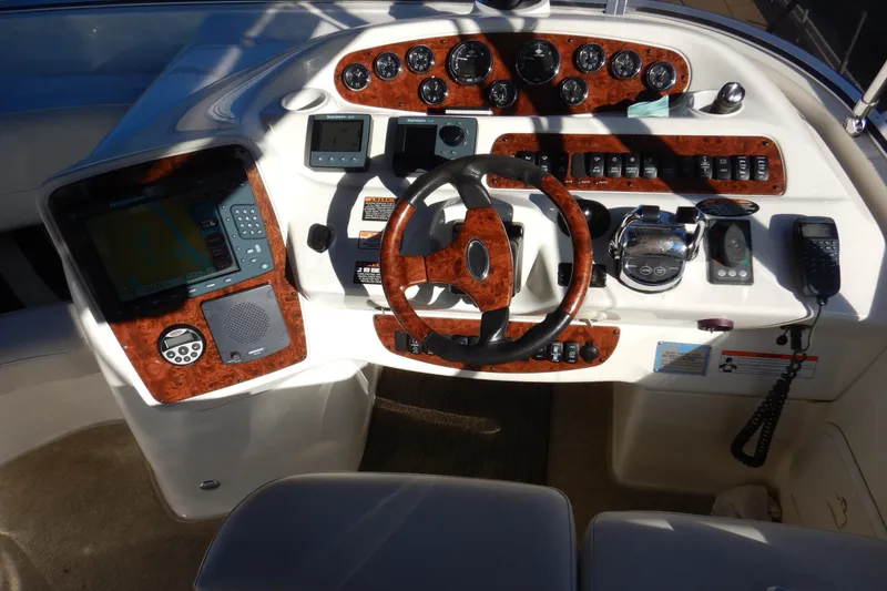 Slide: The Image of Cockpit of 2008 Meridian 411 Sedan with navigation and control instruments. - 35