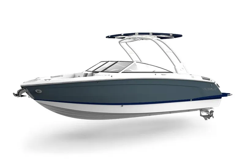 Slide: The Image of 2023 Cobalt R8 boat interior with white seating and sleek design. - 20