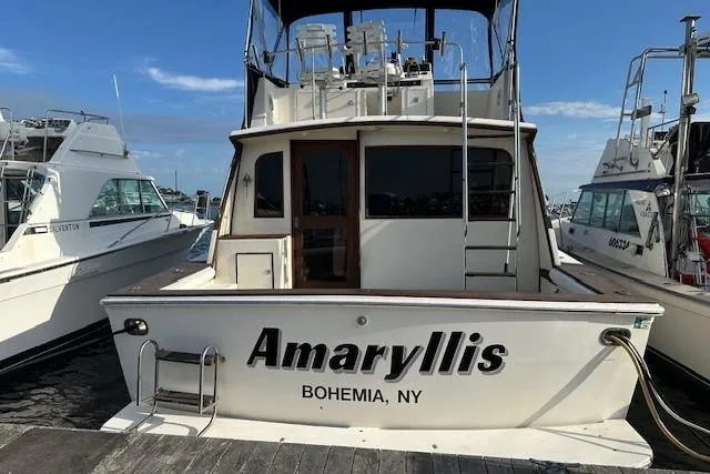 Slide: The Image of 1986 Egg Harbor 37 Convertible boat named "Amaryllis" docked in Bohemia, NY. - 32