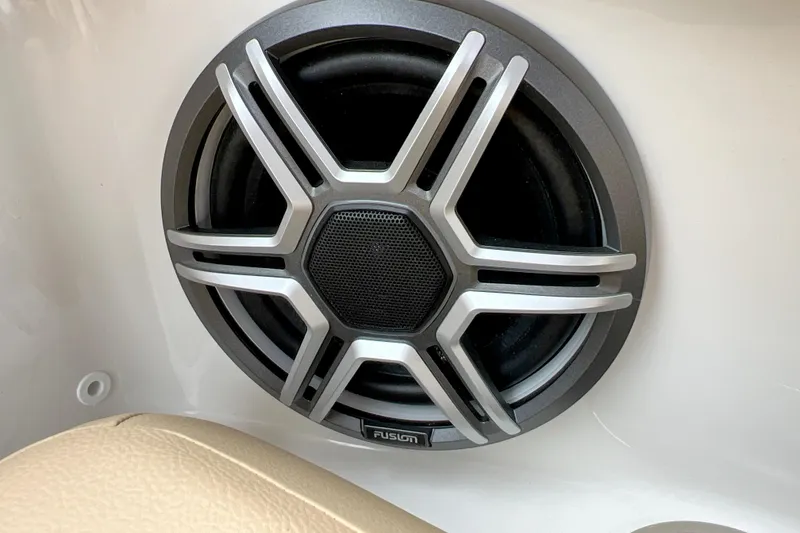 Slide: The Image of Speaker on 2026 Sea Ray SDX 230 boat, featuring Fusion audio system. - 8