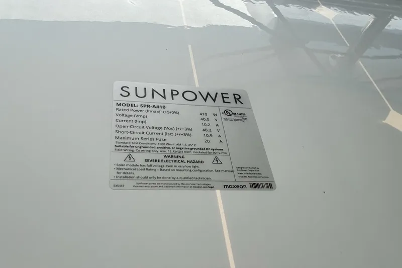 Slide: The Image of SunPower solar panel label on 2019 Fountaine Pajot Helia 44 Evolution catamaran. - 15