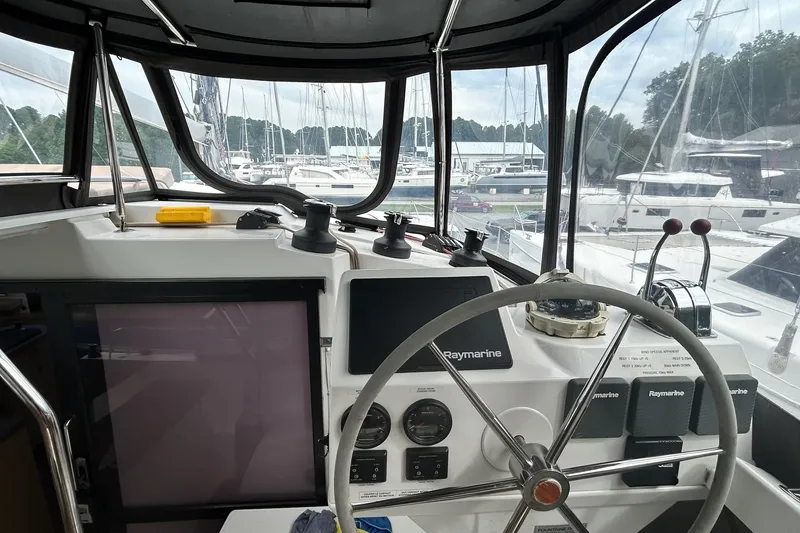 Slide: The Image of Helm of 2019 Fountaine Pajot Helia 44 Evolution catamaran with Raymarine navigation system. - 25